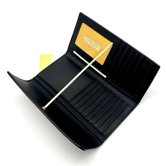 Michael Kors Large Jet Set Travel Trifold Wallet - Black/Gold - Picture 5 of 6